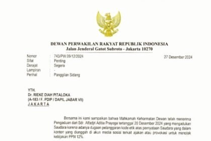 MKD DPR RI panggil Rieke Diah Pitaloka, (30/12/2024).