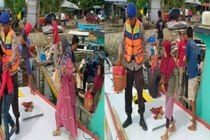 Polisi peduli Anak dan lansia di Dermaga Paotere, Makassar. 