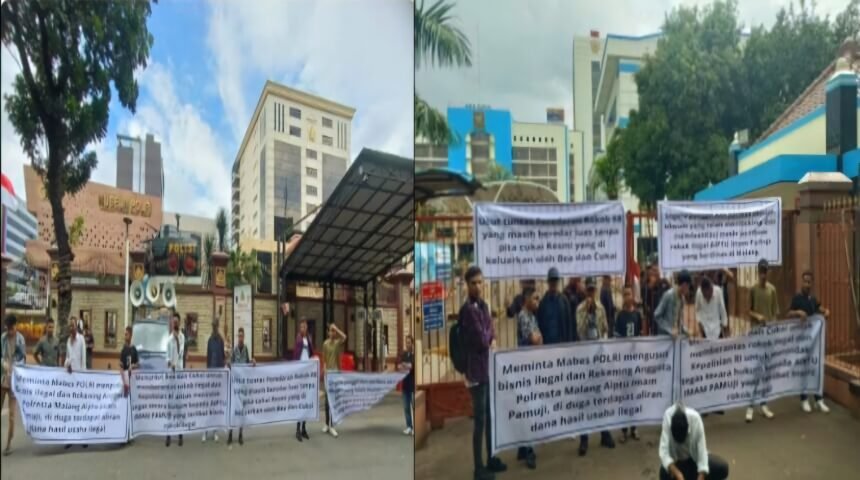 Aksi Lingkar Mahasiswa Pemuda Pelopor di kantor Bea dan Cukai pusat di Jakarta Timur dan Markas Besar Kepolisian Republik Indonesia (Mabes Polri) di Jakarta Selatan, Senin (13/1/2025). (Kolase/LMPP/Bahri/HO)