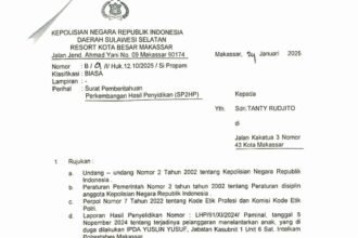 Surat Pemberitahuan Perkembangan Hasil Penyidikan (SP2HP) dari Polrestabes Makassar. (R35/HO)