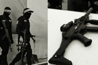 Senjata Scorpion yang disita dari pasukan khusus Israel, kini di tangan Brigade Qassam. (qudsn/ho)