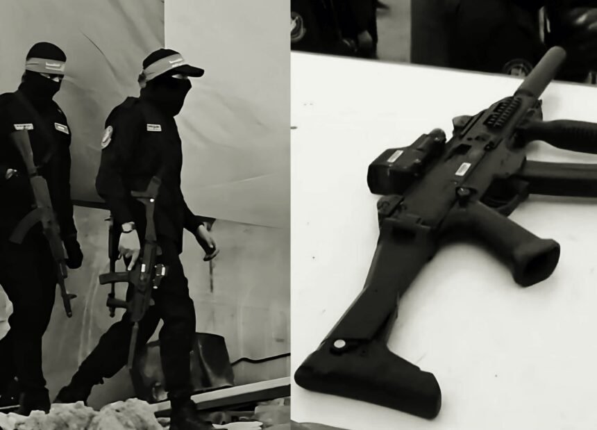 Senjata Scorpion yang disita dari pasukan khusus Israel, kini di tangan Brigade Qassam. (qudsn/ho)