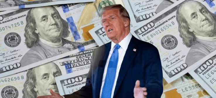 Kolase: Presiden Donald Trump dan berlatar uang dolar Amerika Serikat. (mp)