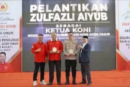 Penjabat Bupati Aceh Timur, Amrullah dukung KONI Periode 2025-2029 di Gedung Idi Sport Center, Senin (10/2/2025).