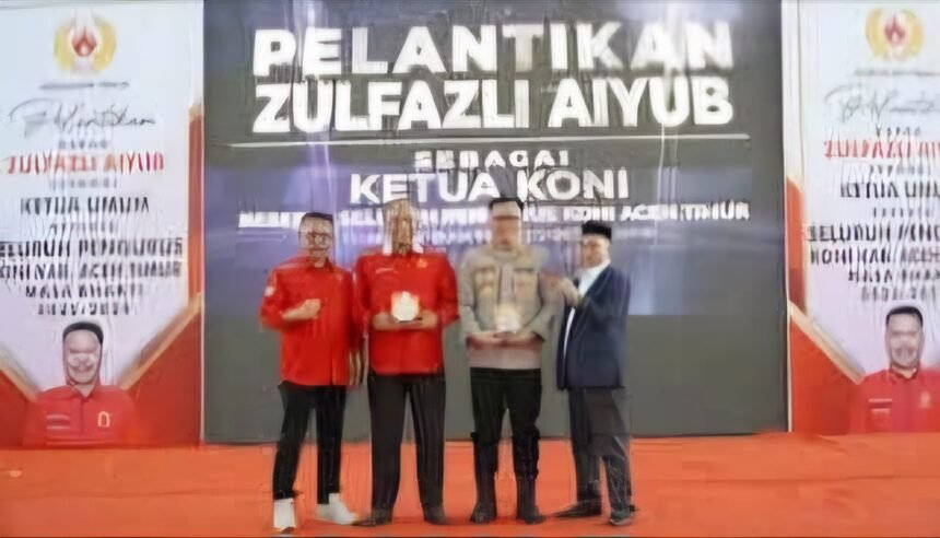 Penjabat Bupati Aceh Timur, Amrullah dukung KONI Periode 2025-2029 di Gedung Idi Sport Center, Senin (10/2/2025).