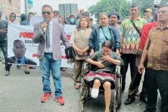 Korban malapraktik dan JPMD gelar aksi di Polda Sumut, (24/3/2025).