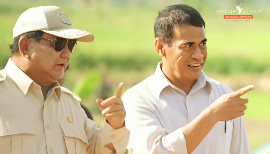 Presiden Prabowo dan Menteri Pertanian (Mentan) Andi Amran Sulaiman.