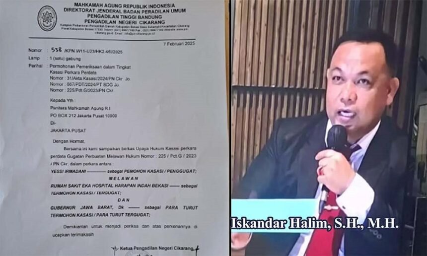 Kolase: Orang tua korban dugaan malpraktik RS Eka Hospital Bekasi ajukan Kasasi ke Mahkamah Agung dan Kuasa hukum keluarga korban, Advokat Iskandar Halim, S.H., M.H.