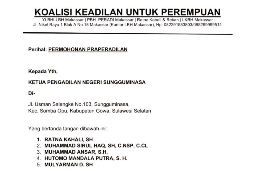 Surat Koalisi Keadilan untuk Perempuan.