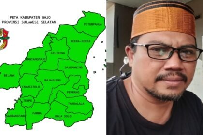 Kolase peta kabupaten Wajo-Sulsel dan Ketua Divisi Hukum L-KONTAK, Sukriadi, SH., soroti dugaan korupsi penambangan di Desa Assorajang, Kecamatan Tanasitolo, Kabupaten Wajo, (14/4/2025).