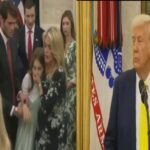 Momen pidato Presiden Amerika Serikat Donald Trump mendadak terhenti ketika seorang jurnalis yang hadir di lokasi tiba-tiba pingsan di tengah kerumunan. (17/4/2025). (newsmax/ho/mp)