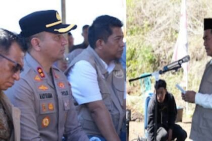 Kapolres Gowa, AKBP Muhammad Aldy Sulaiman dan Menteri Pertanian RI Andi Amran Sulaiman dalam acara pembangunan sekolah unggulan yang diinisiasi oleh Kerukunan Keluarga Besar Sulawesi Selatan (KKSS), Minggu lalu, 20 April 2025 di Dusun Parangkantisang, Desa Bissoloro, Kecamatan Bungaya, Kabupaten Gowa.