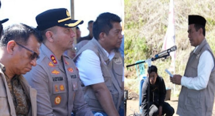 Kapolres Gowa, AKBP Muhammad Aldy Sulaiman dan Menteri Pertanian RI Andi Amran Sulaiman dalam acara pembangunan sekolah unggulan yang diinisiasi oleh Kerukunan Keluarga Besar Sulawesi Selatan (KKSS), Minggu lalu, 20 April 2025 di Dusun Parangkantisang, Desa Bissoloro, Kecamatan Bungaya, Kabupaten Gowa.