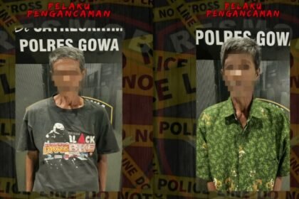 Penampakan dua pelaku pengancaman bersenjata tajam terhadap seorang warga di Desa Taring, Kabupaten Gowa, (24/4/2025).