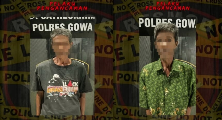 Penampakan dua pelaku pengancaman bersenjata tajam terhadap seorang warga di Desa Taring, Kabupaten Gowa, (24/4/2025).
