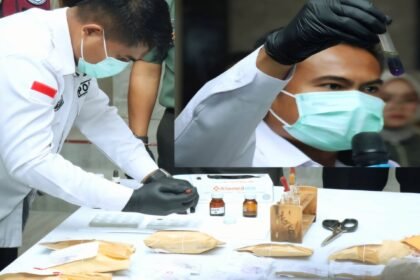 Sebelum dimusnahkan, seluruh barang bukti telah melalui uji sampling oleh Bidang Laboratorium Forensik Polda Sulsel guna memastikan keasliannya, (29/4/2025). (foto: arifin/ho)