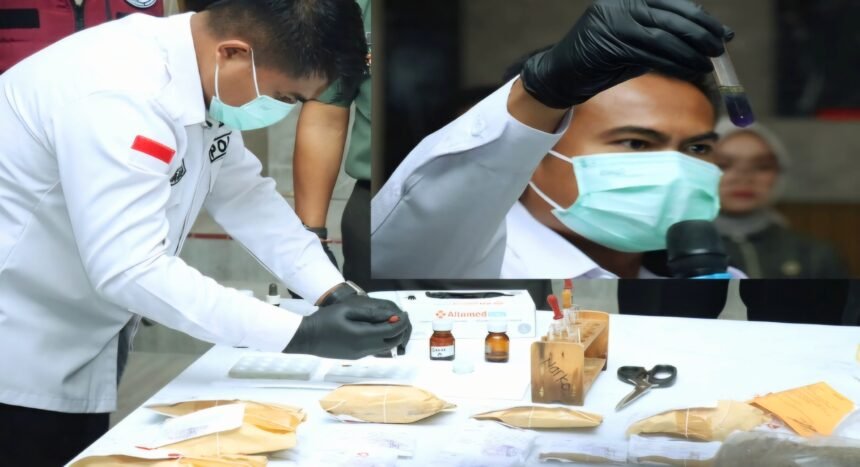 Sebelum dimusnahkan, seluruh barang bukti telah melalui uji sampling oleh Bidang Laboratorium Forensik Polda Sulsel guna memastikan keasliannya, (29/4/2025). (foto: arifin/ho)