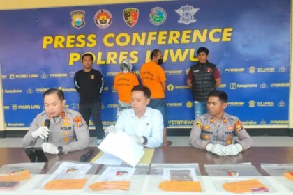 Polres Luwu menggelar konferensi pers terkait kasus Casis Bintara Polri, (16/4/2025).