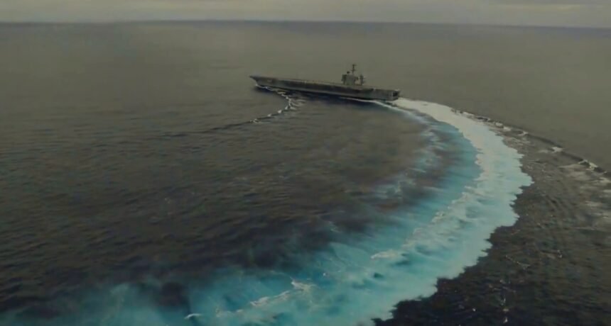 Ilustrasi USS Truman bermanuver menghindari rudal Yaman pada Minggu pagi (27/4/2025). (ss.x.@Athar_Khan_/ho/mp)