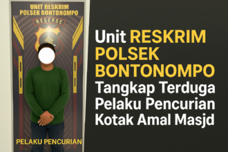 Pelaku pencuri kotak amal masjid telah diamankan di Mapolsek Bontonompo guna menjalani proses hukum lebih lanjut, (3/4/2025). (Foto: Reskrim Polsek Bontonompo-Gowa)