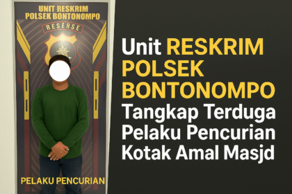 Pelaku pencuri kotak amal masjid telah diamankan di Mapolsek Bontonompo guna menjalani proses hukum lebih lanjut, (3/4/2025). (Foto: Reskrim Polsek Bontonompo-Gowa)