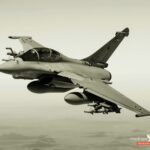 Jet Rafale sedang terbang.
