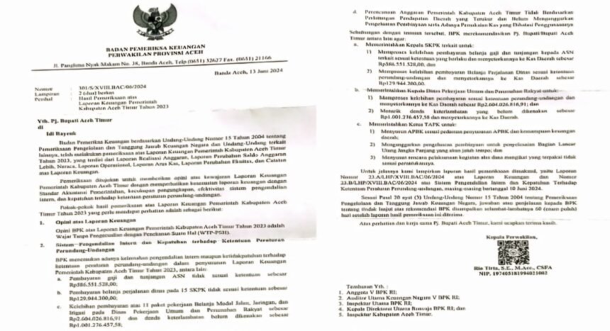 Ilustrasi temuan BPK soal keuangan Aceh Timur. 