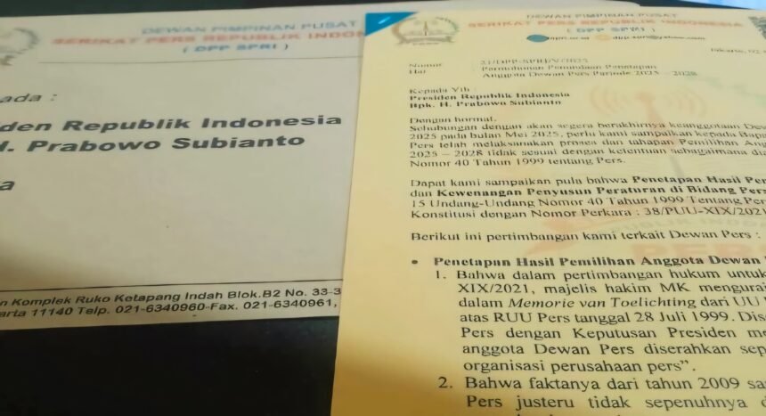SPRI surati Presiden Republik Indonesia Prabowo Subianto terkait pemilihan Anggota Dewan Pers Periode 2025 – 2028. (Ist.)