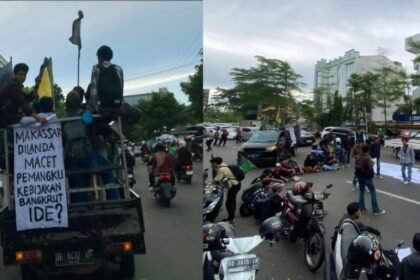 Mahasiswa di Makassar gelar aksi unjuk rasa soroti kemacetan dan kebijakan populis Pemkot, (8/5/2025).