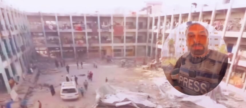 Mahmoud Abusalama, jurnalis lokal yang berada di lokasi, menyampaikan gambaran memilukan usai Israel mengebom Sekolah Fatema Bani Assad di kamp pengungsi Jabalia, Selasa (13/5/2025). (Mahmoud Abusalama/HO)