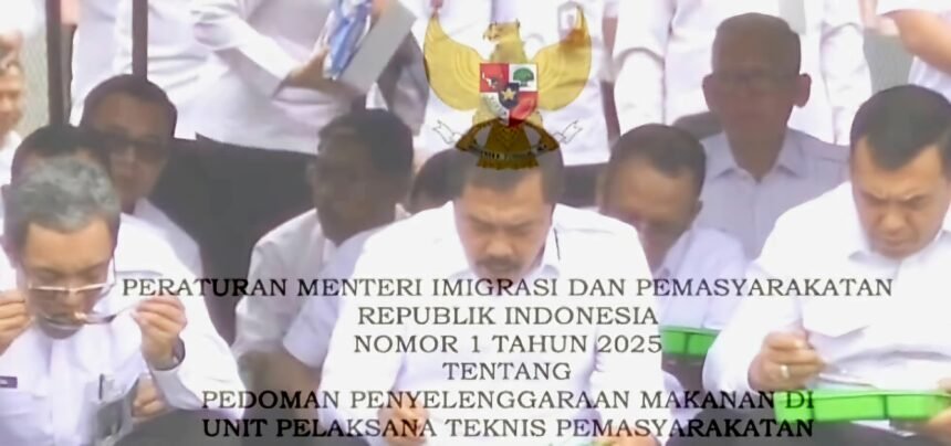 Ilustrasi: Menteri Imigrasi dan Permasyarakatan RI, Agus Andrianto, saat menyampaikan Peraturan Menteri Nomor 1 Tahun 2025 tentang Pedoman Penyelenggaraan Makanan di UPT Pemasyarakatan, Mei 2025.
