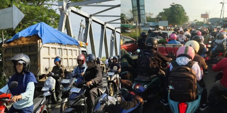 Penampakan truk bermuatan pasir serobot jam sibuk, jembatan Barombong jadi titik rawan, (19/5/2025). (pl/mp)