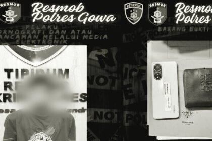 Polisi Gowa tangkap pria ini terkait kasus pornografi dan pengancaman via aplikasi pesan, (20/5/2025). (Polres Gowa/HO/MP)