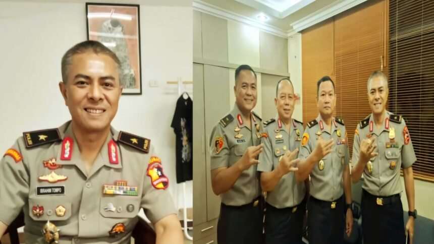 Brigadir Jenderal Polisi Ibrahim Tompo, S.I.K., M.Si., (kiri), Kolase: Bersama rekan-rekannya, Mei 2025. (Ist.)