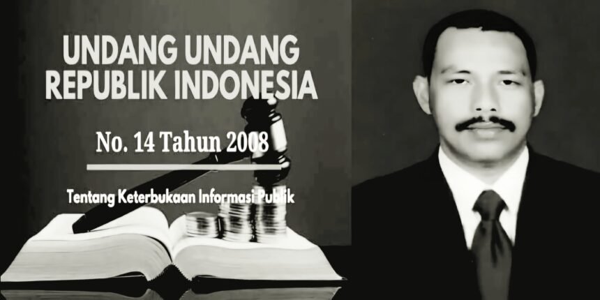 Kolase: Undang-Undang No. 14 Tahun 2008 tentang Keterbukaan Informasi Publik (UU KIP) dan Syamsul Bahri, Ketua DPD LSM Komite Pemantau Korupsi dan Gabungnya Wartawan Indonesia (GWI) Provinsi Banten.