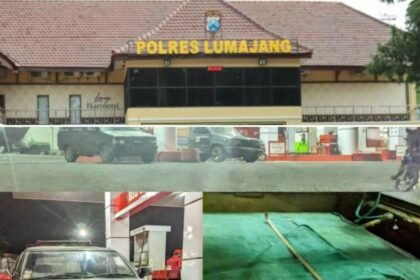 Kolase: Polres Lumajang dan diduga praktik ilegal penyaluran BBM subsidi di SPBU Kabupaten Lumajang, Jawa Timur, Mei 2025.