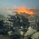 Serangan udara Israel hancurkan rumah di dekat Sekolah Abu Hussein kamp jabalia Gaza Utara, (13/5/2025). (ali_bt77/qudsn/ho/mp)