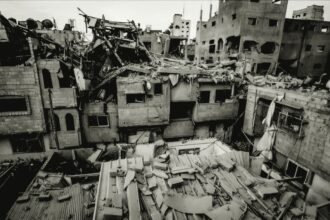 Penampakan di utara kamp Nuseirat di Jalur Gaza bagian tengah. (mediapesancom)