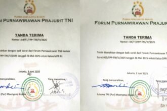 Surat tanda terima dari Forum Purnawirawan TNI untuk MPR dan DPR RI: Desak Pemakzulan Wapres Gibran.