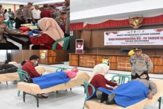 Kepolisian Resor Bulukumba, Sulawesi Selatan, menggelar kegiatan donor darah pada Senin (16/6/2025), Kolase: Kapolres AKBP Restu Wijayanto, menjadi peserta pertama yang mendonorkan darah.