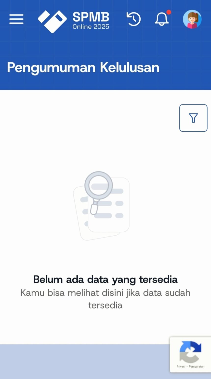Situs resmi tak tampilkan hasil pengumuman kelulusan, SPMB Online 2025, Selasa 3 Juni 2025. (R3/HO)