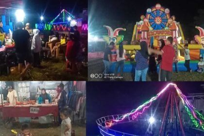 Aktivitas hiburan rakyat yang ramai dikunjungi anak-anak dan keluarga di Kelurahan Barombong, Kecamatan Tamalate, Makassar, Juli 2025.