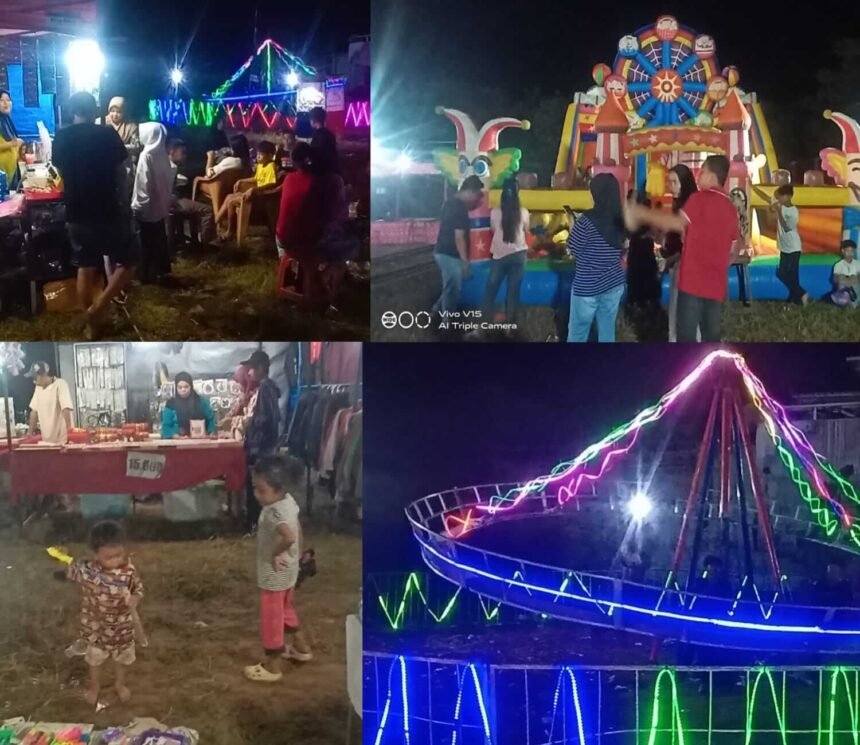 Aktivitas hiburan rakyat yang ramai dikunjungi anak-anak dan keluarga di Kelurahan Barombong, Kecamatan Tamalate, Makassar, Juli 2025.