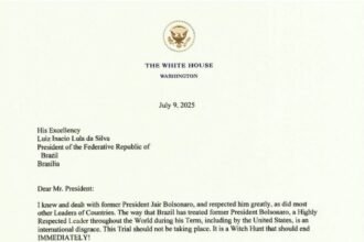 Presiden Amerika Serikat Donald Trump kenakan tarif 50 persen untuk Brasil, (9/7/2025). (geopoliticsprime/ho/mp)