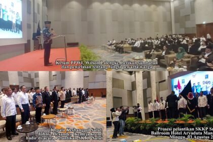 Pelantikan Pengurus SKKP Sulawesi Utara di Ballroom Hotel Aryaduta Manado, Minggu (3/8/2025), dihadiri Ketum PPWI Wilson Lalengke, pejabat Pemprov Sulut, dan ratusan undangan.