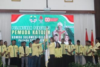 Pelantikan pengurus baru Pemuda Katolik Komda Sulawesi Selatan periode 2025–2028 yang dipimpin Erika Tamsil berlangsung di Aula Keuskupan Agung Makassar, Rabu (20/8/2025).