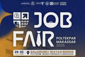 Politeknik Pariwisata Makassar menggelar Job Fair 2025 “Connect & Step In” pada 29–30 Agustus di Balairung I Wayan Bendhi. Acara menghadirkan puluhan perusahaan dari sektor pariwisata, perhotelan, kuliner, penerbangan, hingga industri kreatif. Selain walk-in interview, tersedia career talk, networking zone, dan konsultasi karier. Job Fair ini gratis dan terbuka untuk umum.