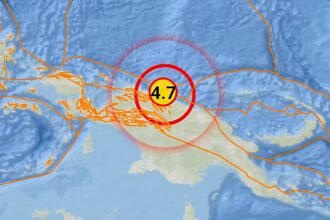 Info Gempa dirasakan Mag:4.7, 29-Agu-25 17:16:10 WIB, Lok:2.24 LS, 140.51 BT (Pusat gempa berada di laut 40 km timur laut Kabupaten Jayapura), Kedalaman:10 Km. (BMKG/HO)