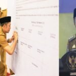 Bupati Enrekang, H.M. Yusuf Ritangnga menandatangani Deklarasi Damai Menuju Indonesia Damai dan Enrekang Sejahtera usai perayaan Maulid Nabi Muhammad SAW di ruang pola Kantor Bupati Enrekang, Senin (8/9/2025).