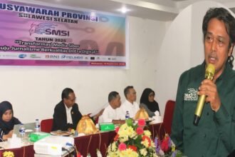 Musyawarah Provinsi perdana SMSI Sulsel di Hotel Liberta Grand Sayang Makassar, 10 September 2025. Forum ini memilih Anwar Sanusi (kanan) sebagai Ketua periode 2025–2029 secara aklamasi.